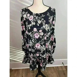 Anthropologie Jaase Mini Babydoll Ruffle Dress Boho Floral Black Women's S